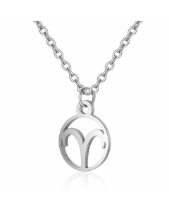 Minimalism Round Constellation Pendant Stainless Steel Plating Necklace CA07830273-Steel Color-Aries