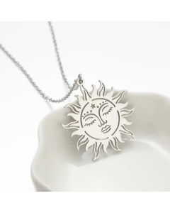 Sun Moon Heart Pendant Titanium Steel Plating Necklace CA07830274-Steel Color-01