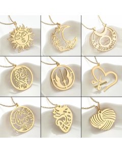 Sun Moon Heart Pendant Titanium Steel Plating Necklace CA07830274