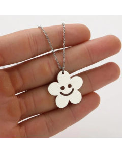 Flower Cactus Potted Leaves Pendant Titanium Steel Plating Necklace CA07830275-Steel Color-01
