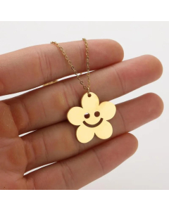 Flower Cactus Potted Leaves Pendant Titanium Steel Plating Necklace CA07830275-Gold Color-01