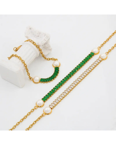 Glam Plating Artificial Pearls Zircon Stainless Steel Titanium Steel Necklace CA07830282