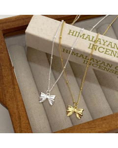 Sweet Bow Knot Pendant Titanium Steel Plating Necklace CA07830286