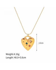 1 Piece Retro Heart Shape Stainless Steel Plating Rhinestones Necklace CA07830288