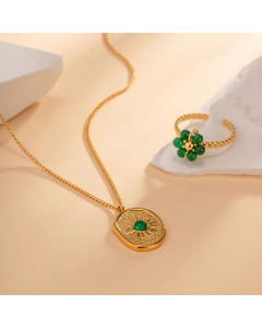 Fashion Sun Plating Artificial Gemstones Pendant Stainless Steel Necklace CA07830289