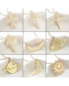 Hollow Out Sun Cross Moon Pendent Titanium Steel Plating Necklace CA07830291