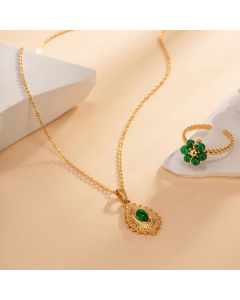 Ethnic Style Oval Water Droplets Stainless Steel Inlay Rhinestone Necklace CA07830292