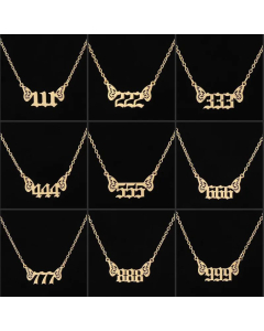 Angel Number Wings Stainless Steel Titanium Steel Plating Hollow Out Necklace CA07830293