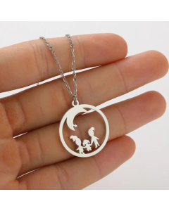 Cute Human Round Moon Titanium Steel Necklace CA07830295-Steel Color-01