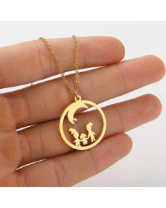 Cute Human Round Moon Titanium Steel Necklace CA07830295-Gold Color-01