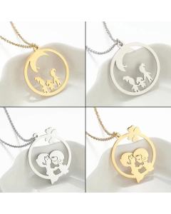 Cute Human Round Moon Titanium Steel Necklace CA07830295