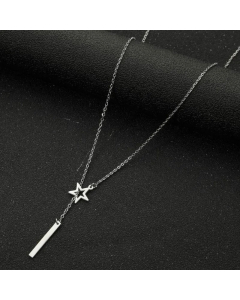 Eight-Character Love Star Cross Titanium Steel Patchwork Necklace CA07830296-Steel Color-01