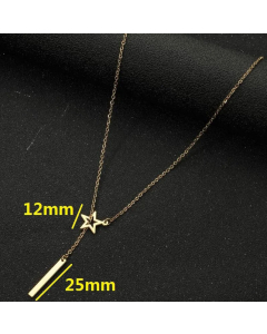 Eight-Character Love Star Cross Titanium Steel Patchwork Necklace CA07830296-Gold Color-01