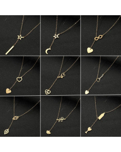 Eight-Character Love Star Cross Titanium Steel Patchwork Necklace CA07830296