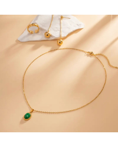 Retro Oval Plating Natural Stone Pendant Stainless Steel Necklace CA07830297