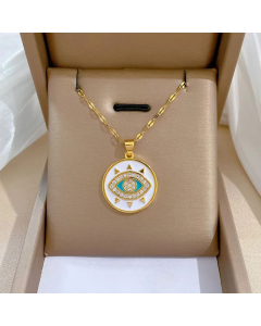 Enamel Round Eye Stainless Steel Plating Zircon Pendant Necklace CA07830299