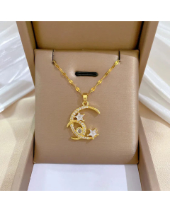 Elegant Star Moon Stainless Steel Inlay Rhinestone Pendant Necklace CA07830300