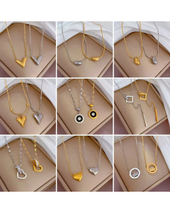 Elegant Heart Smiley Enamel Titanium Steel Plating Zircon Pendant Necklace CA07830302