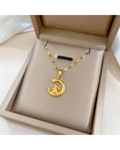 Cute Rabbit Star Moon Pendant Titanium Steel Plating Necklace CA07830303