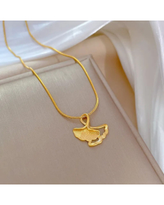 Retro Ginkgo Leaf Pendant Titanium Steel Necklace CA07830304