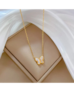 Elegant Inlay Shell Butterfly Pendent Titanium Steel Necklace CA07830306