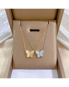 Elegant Inlay Shell Butterfly Pendent Titanium Steel Necklace CA07830306