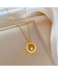Minimalism Roman Numerals Round Titanium Steel Inlay Rhinestones Pendant Necklace CA07830307