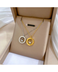 Minimalism Roman Numerals Round Titanium Steel Inlay Rhinestones Pendant Necklace CA07830307