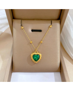 Vintage Style Heart Shape Inlay Artificial Gemstones Pendant Titanium Steel Necklace CA07830310