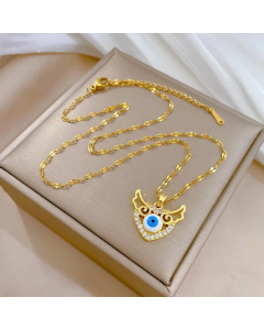 Retro Devil's Eye Heart Shape Wings Pendant Inlaid Rhinestones Stainless Steel Necklace CA07830312