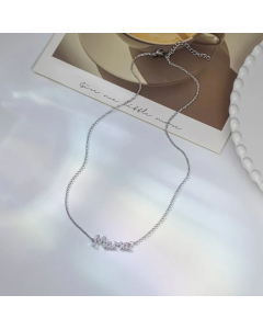 MAMA Letter Plating Rhinestones Titanium Steel Necklace CA07830319