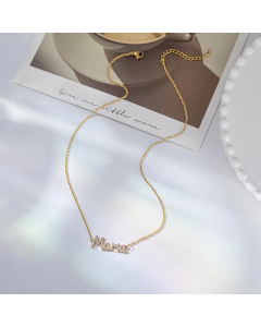 MAMA Letter Plating Rhinestones Titanium Steel Necklace CA07830319