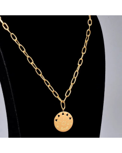 Fashion Round Star Letter Titanium Steel Pendant Necklace CA07830327