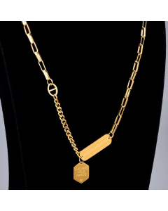 Casual Hexagon Letter Titanium Steel Plating Pendant Necklace CA07830329