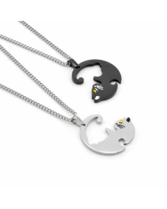 Couple Chain Cat Pendant Titanium Steel Plating Necklace CA07830330