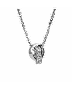 Two Circle Interlocking Stainless Steel Polishing Inlay Rhinestones Pendant Necklace CA07830332