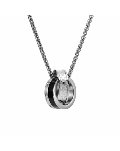 Two Circle Interlocking Stainless Steel Polishing Inlay Rhinestones Pendant Necklace CA07830332