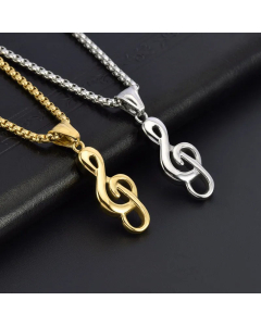 Fashion Notes Pendant Stainless Steel Polishing Necklace CA07830333