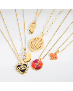 Fashion Enamel Zircon Heart Shape Stainless Steel Pendant Necklace CA07830336