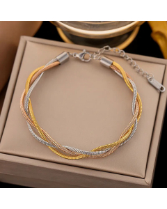Minimalism Three-Color Three-Strand Snake Chain Titanium Steel Plating Necklace CA07830337