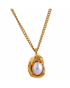 Retro Geometric Plating Artificial Pearls Titanium Steel Pendant Necklace CA07830338