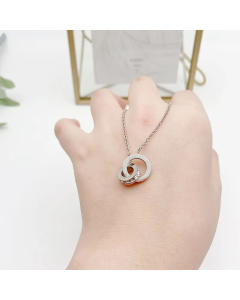 Classic Two Circle Plating Rhinestones Pendant Titanium Steel Necklace CA07830339-Steel Color-White
