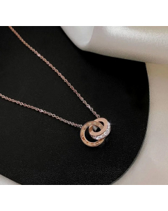 Classic Two Circle Plating Rhinestones Pendant Titanium Steel Necklace CA07830339