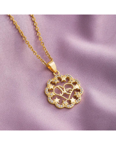 Refined MAMA Letter Pendant Heart Shape Stainless Steel Rhinestone Inlay Zircon Necklace CA07830346