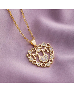 Refined MAMA Letter Pendant Heart Shape Stainless Steel Rhinestone Inlay Zircon Necklace CA07830346