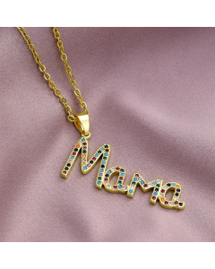 MAMA Letter Plating Inlay Zircon Pendant Stainless Steel Necklace CA07830347