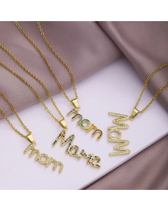 MAMA Letter Plating Inlay Zircon Pendant Stainless Steel Necklace CA07830347