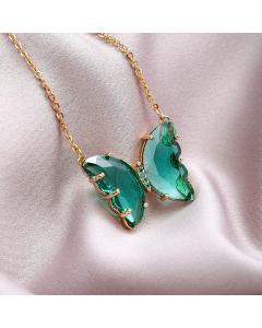 Minimalism Butterfly Inlay Crystal Pendant Titanium Steel Necklace CA07830348