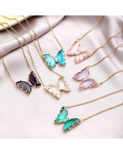 Minimalism Butterfly Inlay Crystal Pendant Titanium Steel Necklace CA07830348