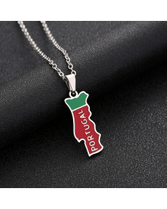 Fashion Portugal Map Pendent Stainless Steel Plating Enamel Necklace CA07830351